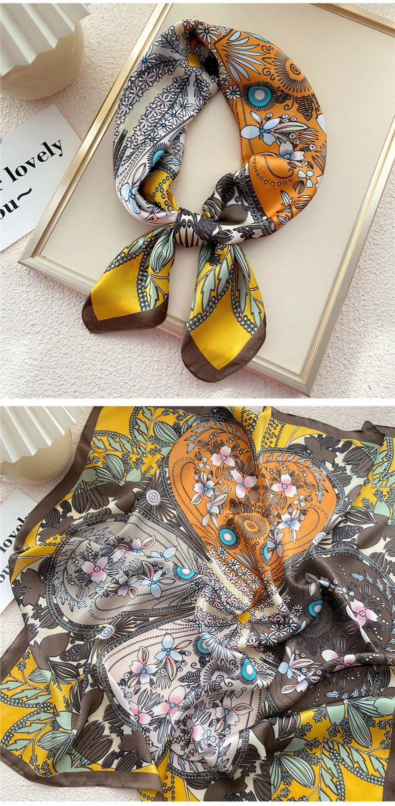 70cm Multifunction Square Bandana Scarf Silk Hairband Foulard Floral Print Neckercheif Luxury Women Summer Spring Scarves 2022