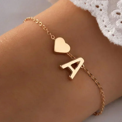 26 English Initial Letter Bracelets for Lovers Women Men DIY Personalized Name Alloy Heart-shaped Bracelets Jewelry Anniversary