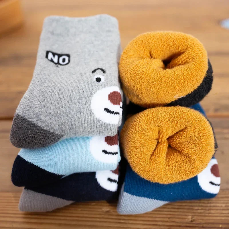 5 Pairs/Lot Kids Scoks Autumn Winter Kids Warm Thicken Cotton Socks Unisex Boys Girls Cute Cartoon Animal Socks