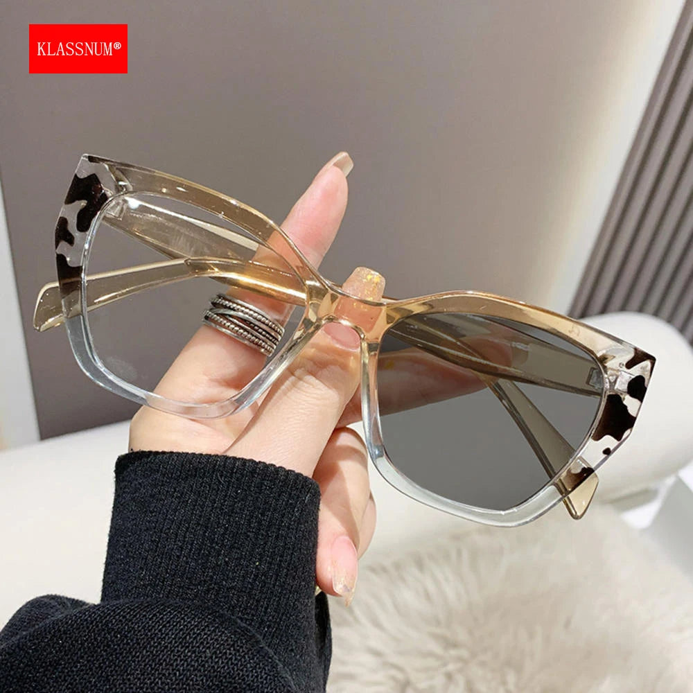 KLASSNUM 2023 Women Cat Eye Frame Eyeglasses Anti-blue Light Transparent Glasses UV400 Protection Flat Mirror Eyewear Xmas Gift