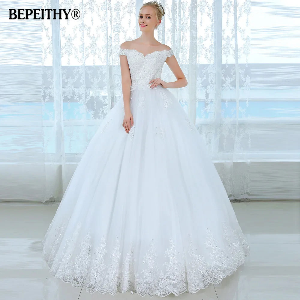 BEPEITHY Customized Fashion Backless Ball Gown Wedding Dress Vestido De Noiva Lace Bridal Gowns Princess Wedding Dresses Robe