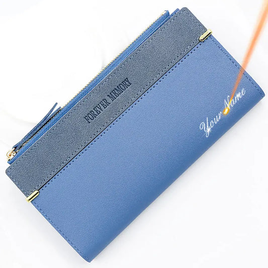 2024 New Long Women Wallets Clutch Zipper Coin Pocket Name Engraved Female Wallet Large Capacity Card Holder Brand Women's Purse