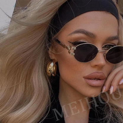 Vintage Oval Small Women's Sunglasses Fashion Punk Round Sunglasses 2024 Woman Retro Glasses Female Shades UV400 Eyewear