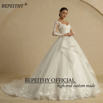 BEPEITHYCustomized Glitter Ball Gown Wedding Dress Full Sleeves For Women Bride 2022 Sweetheart Ruffle Skirt Shinny Bridal Dress