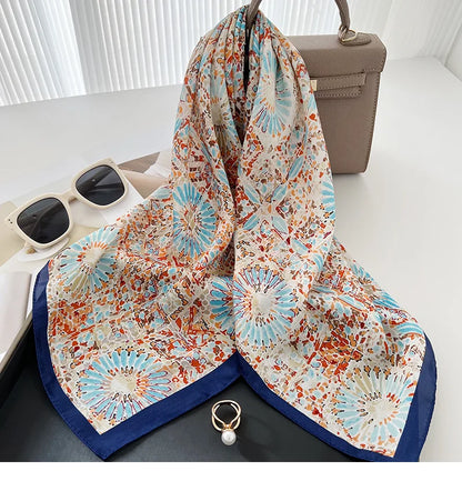 2023 Women Multifunction Polyester Silk Scarf Retro Florals Printed Casual Satin Small Square Wraps Head Neck Scarves hijab 70cm