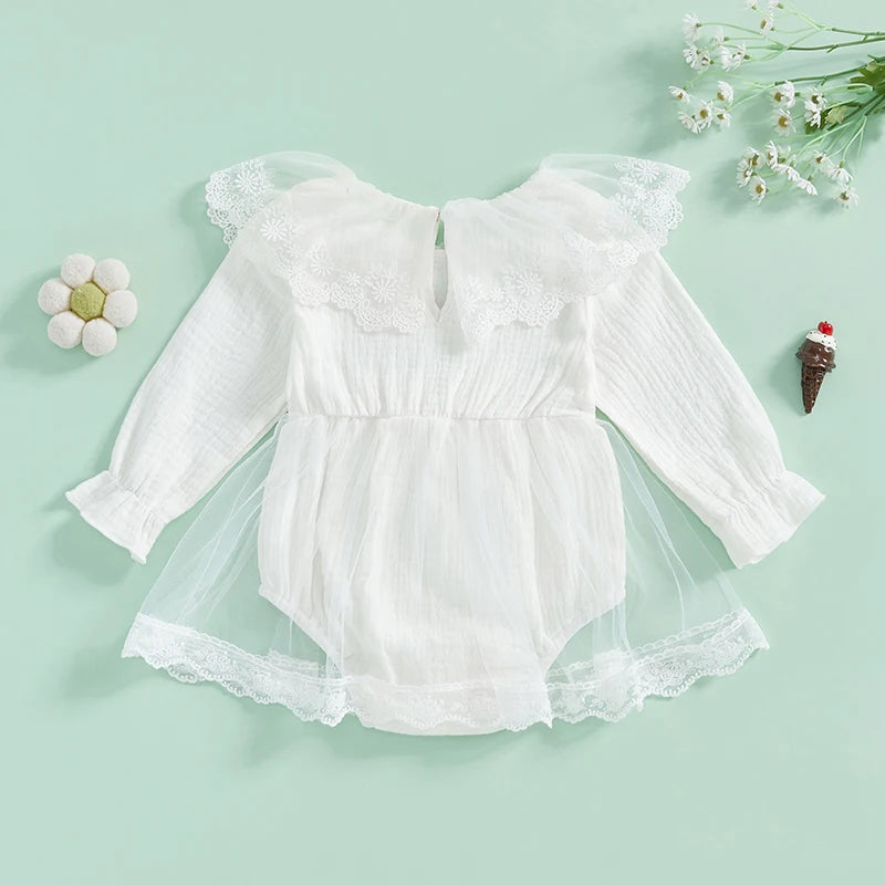 Newborn Baby Girls Jumpsuit Long Sleeve Cotton Lace Flower Toddler Baby Girl Bodysuits Baby Girls Romper Dress For Autumn