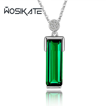 WOSIKATE 925 Sterling Silver Necklace For Women Fashion Jewellery Geometric Emerald Gemstone Pendant Chain Necklace