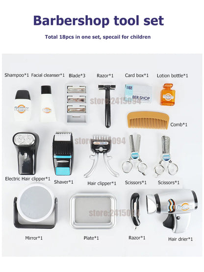 Children barbershop hair clipper razor hairdressing Scissors Kit Hair Cutting kids pretend toy girl boy toys