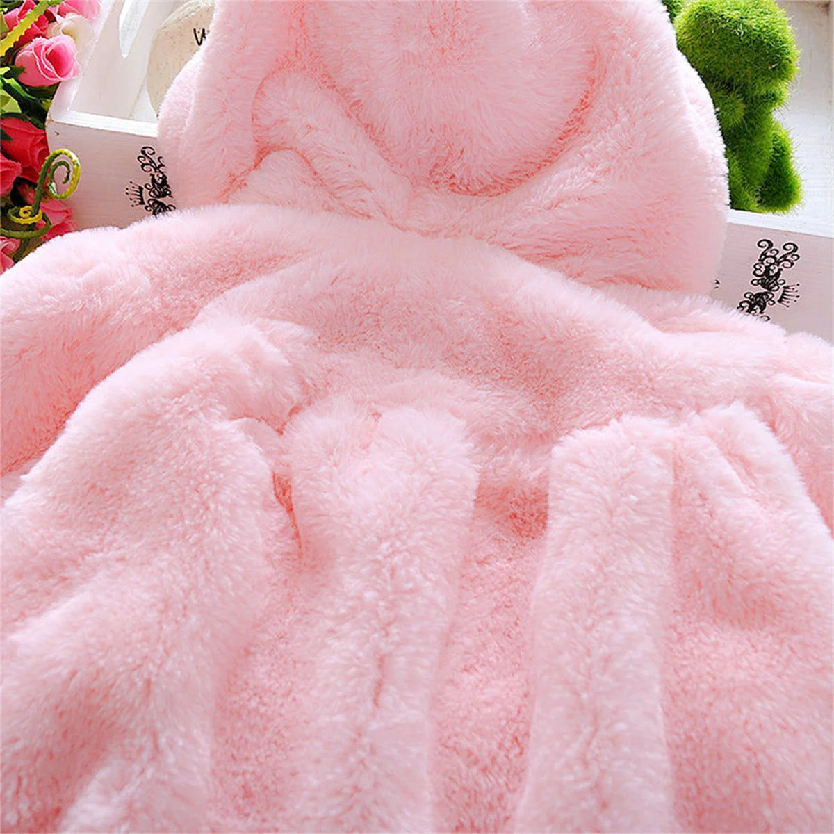 Winter Baby Girl Jacket Sweet And Cute Warm Hooded Rabbit Ear Wool Sweater Minimalist Children'S Clothing Suitable For 0-3 Year