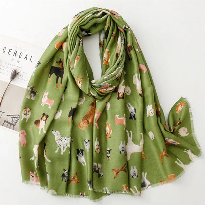 2023 Luxury Brand New Women Winter Autumn Scarf Casual Soft Cotton and Linen Fashion Cute Dogs Prints Warm Long Shawls Scarves