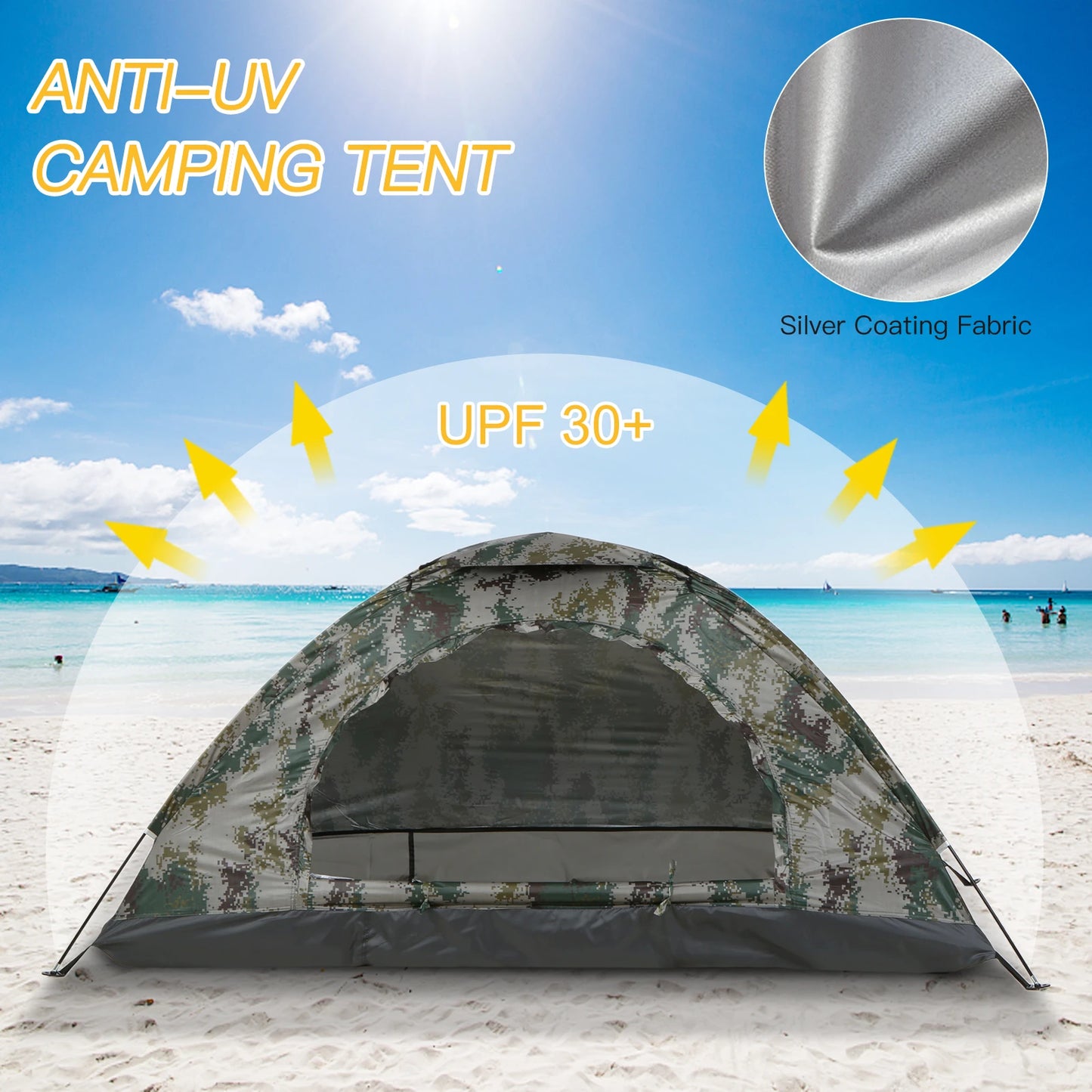 Ultralight 1/2 Persons Camping Tent Single Layer Portable Tent Anti-UV Coating UPF 30+ for Outdoor Beach Fishing