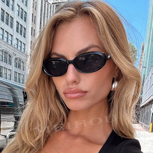 Black Sexy Oval Women's Sunglasses Vintage Retro Small Frame Black Brown Sun Glasses For Ladies New Fashion Unique Eyewear