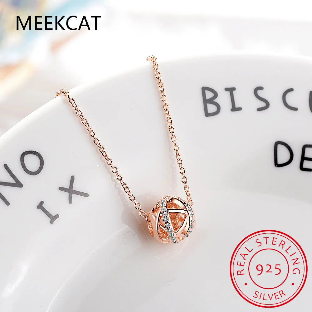 925 Sterling Silver Moissanite Diamond Cute Twist Hollow Ball Pendant Necklace For Women Office Lady Birthday Gift Jewelry