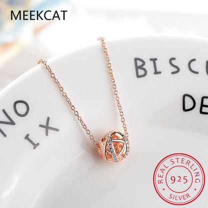 925 Sterling Silver Moissanite Diamond Cute Twist Hollow Ball Pendant Necklace For Women Office Lady Birthday Gift Jewelry