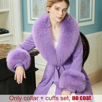 Winter Natural 100% Real Fox Fur Scarf And Cuff Set Russian Women Clothes Neck Warm Luxury Coat Scarves Fashion Fur Shawl Wraps