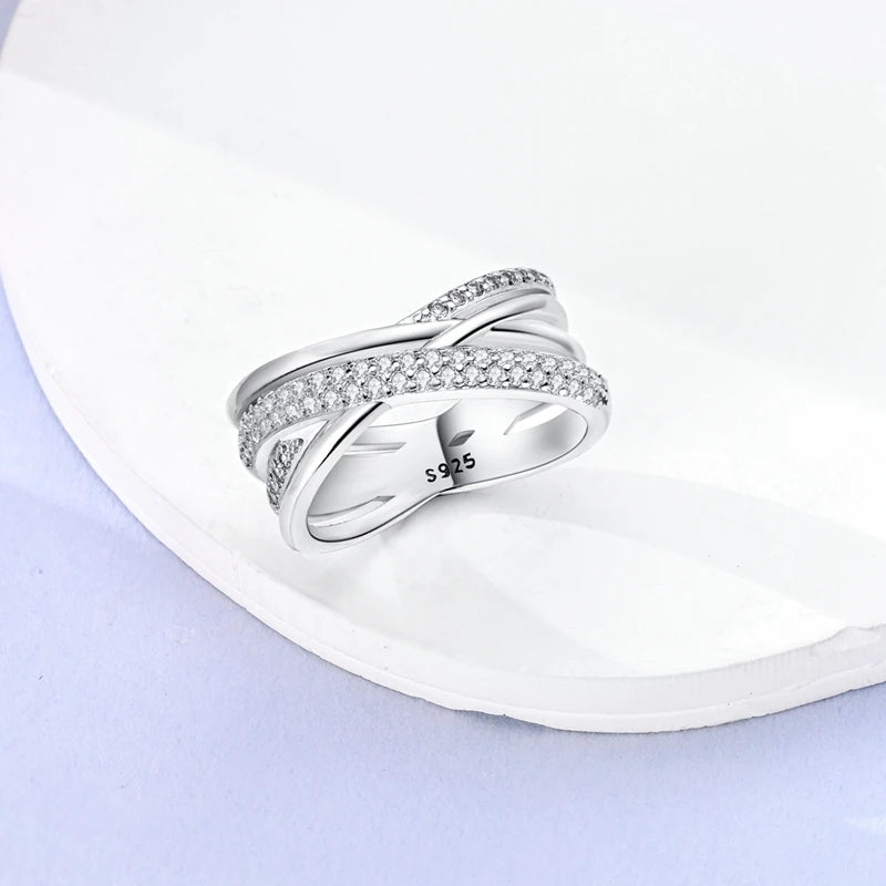 Rings For Women 925 Silver Color Zircon Winding Line Geometric Star Ring Engagement Wedding Romantic Valentine Fine Jewelry Gift