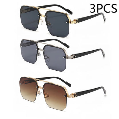 New Men's Metal Sunglasses Square Half Frame Rice Nails Casual Trend Personality Retro Fashion Outdoor Sports Eyeglasses