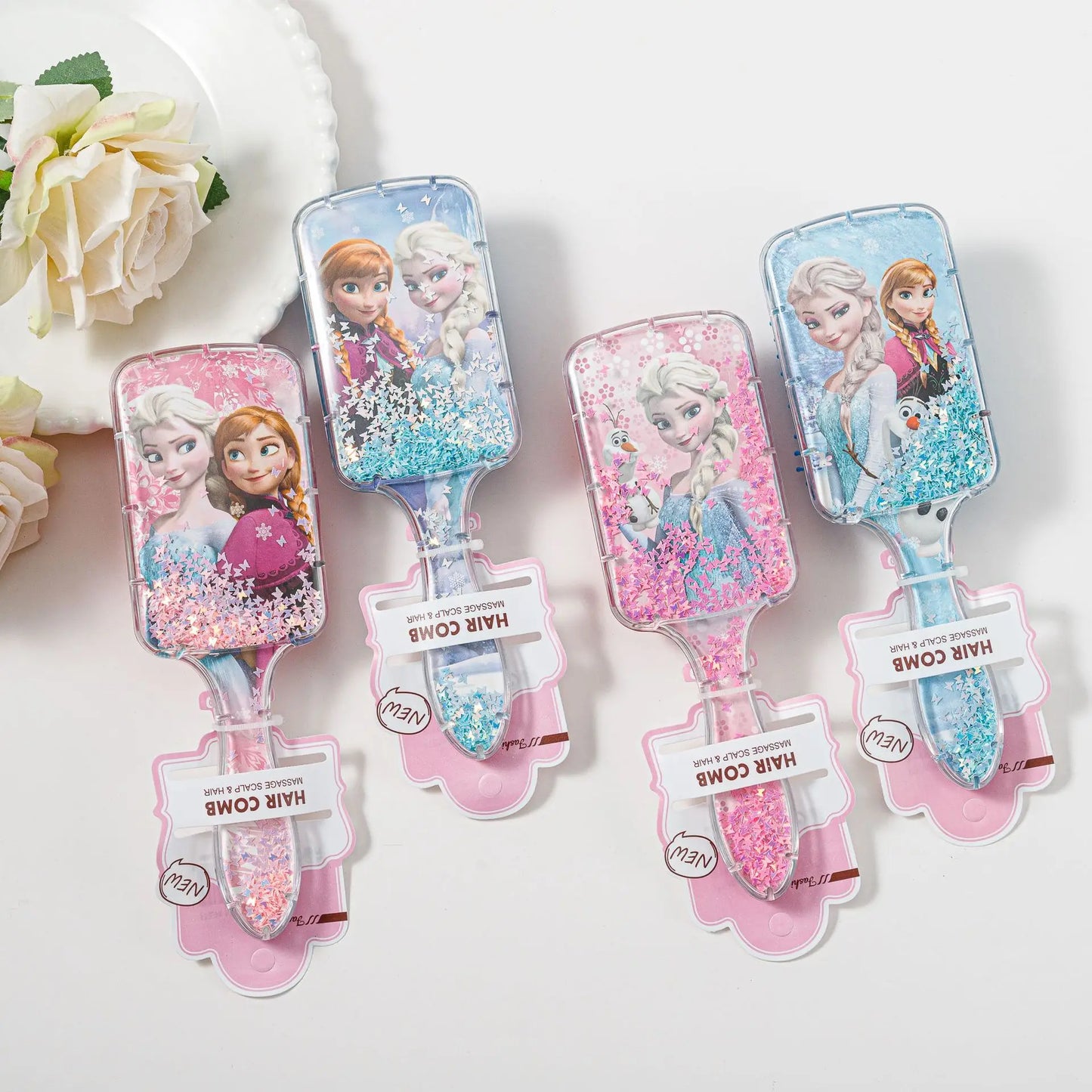 Disney Princess Frozen Comb Kawaii Elsa Anna Stitch the First Quicksand Sequin Comb Children Woman Girl Christmars Gifts