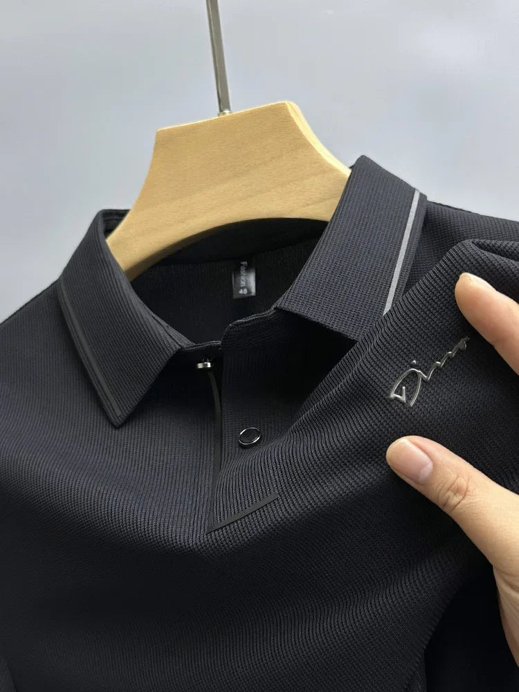 Light luxury brand ice silk short sleeve POLO shirt men's 2024 summer new fashion embroidery T-shirt casual silk men's clothing