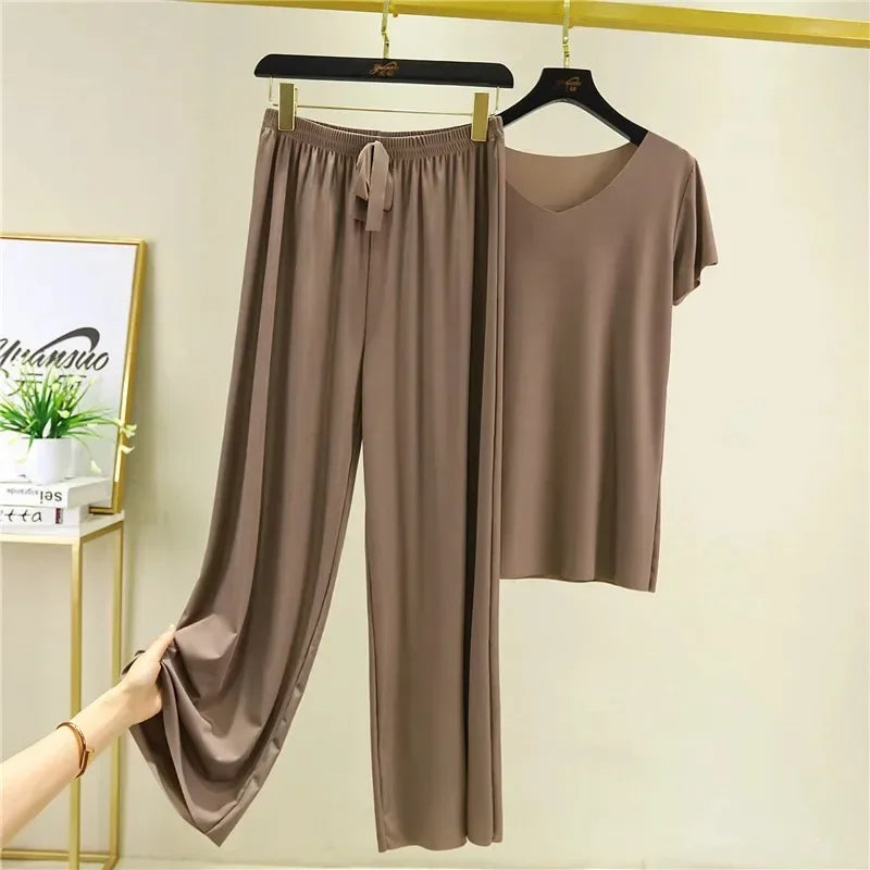 Female Home Clothes 2 Pieces Set Lady Home Suit Summer Women Lounge Wear Autumn Loose Homewear Suit for Women Pajamas Pants Set