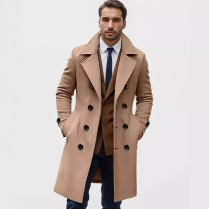 2024 Autumn and Winter High-quality Thick Long Double Breasted Men's Woolen Coat Slim Fit Woolen Coat