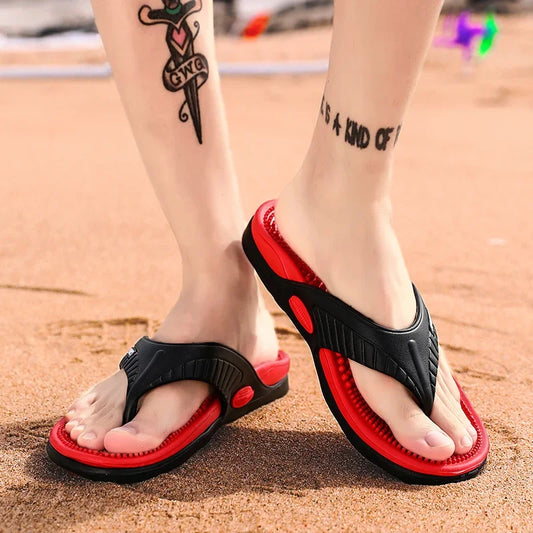 Massage Flip Flops for Men Summer Breathable Beach Shoes Sandals Men Luxury Flip Flops Breathable Plus Big Size Men Slippers 46