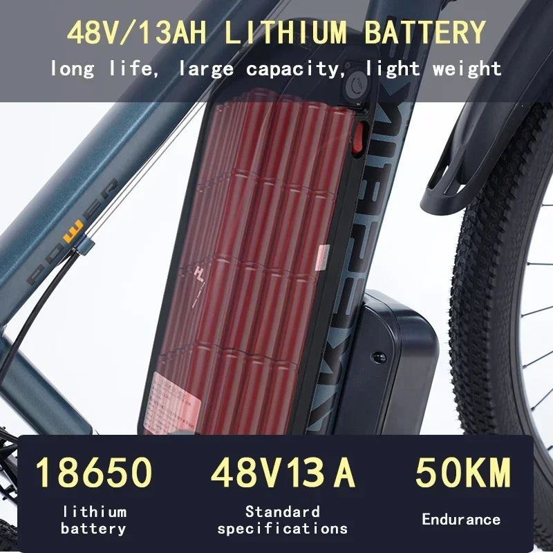 Ebike AKEZ 1000W CityElectricBike Detachable 13Ah Battery Electric Bike 60 Mile Range Dual Disc Brake Alloy Electric Bike