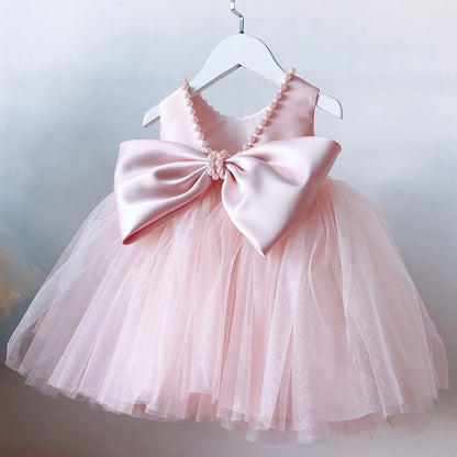 Toddler Baby Girls Dress Bow Baptism Dress for Girls 1 Yrs Birthday Party Wedding Beading Dress Formal Occation Tutu Fluffy Gown