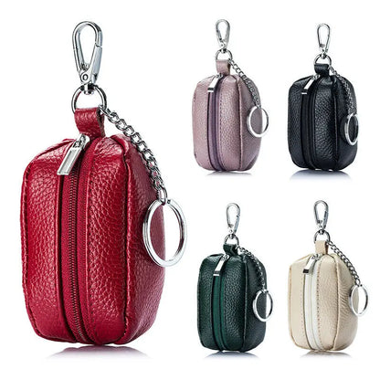 ISKYBOB Women Genuine Leather Key Bag Coin Purse with Key Ring Bag Soft Key Bag Versatile Luxury Brand Small Bag 2024 Xmas Gift