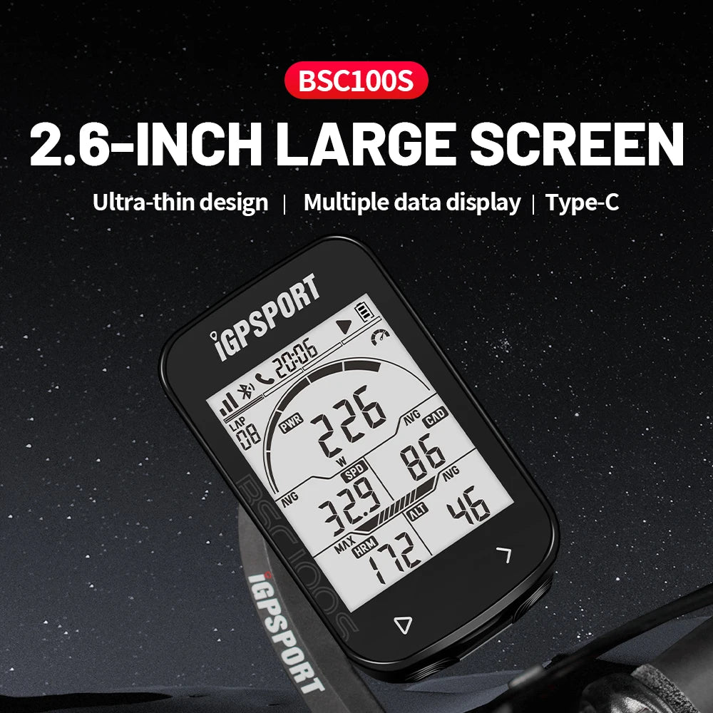 IGPSPORT BCS100S Bike Computer BLE ANT+ 2.6 Inch IPX7 Type-C 40H Battery Life Auto Backlight GNSS Stopwatch IGS Bicycle Computer