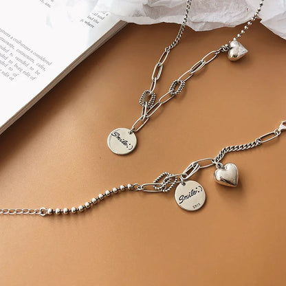 925 Sterling Silver Thick Chain Necklace INS Fashion Hip Hop Vintage Design LOVE Heart Pendant Thai Silver Party Jewelry