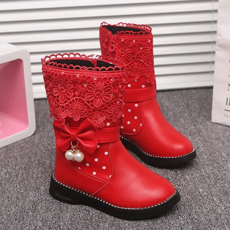 детская обувь Girl Fashion Boots New Kids Cotton Shoes Bow Girl Boots Student Snow Boots Plush Children's Boots Boots for Girls