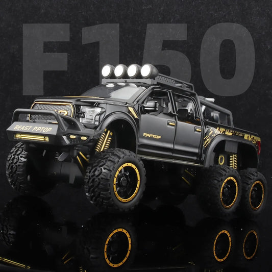 شاحنات بيك اب للأولاد F150 Raptor Diecast نموذج سيارة معدني مصبوب مع صوت وإضاءة للأطفال من سن 3 سنوات فما فوق، أزرق