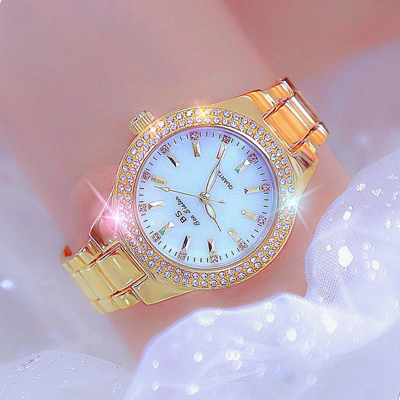 Golden Women Wrist Watches For Ladies Dress Watch Women Montre Femme Crystal Diamond Watches Stainless Steel Silver Clock