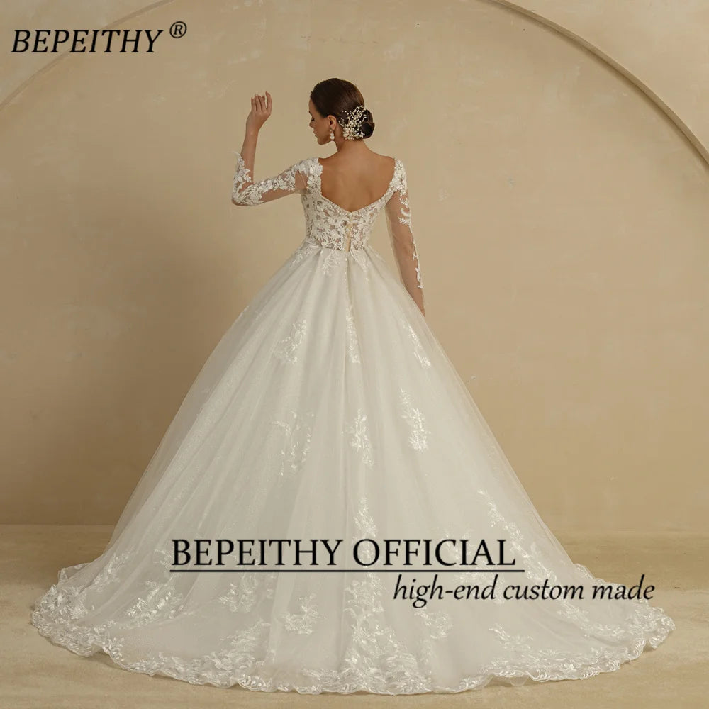 BEPEITHYCustomized Glitter Ball Gown Wedding Dress Full Sleeves For Women Bride 2022 Sweetheart Ruffle Skirt Shinny Bridal Dress