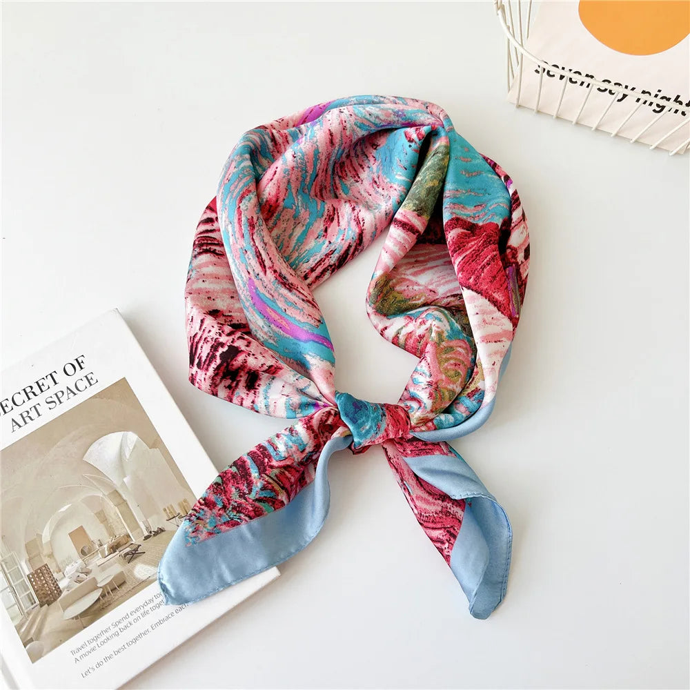 70cm Spring Summer Florals Printed Women Scarf Casual Fashion Neckerchief Shawl Wrap Square Headscarves Headware 2023 New