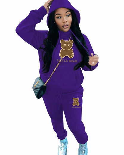 Lovely Bear Letter Print Kangaroo Pocket Tracksuit Set