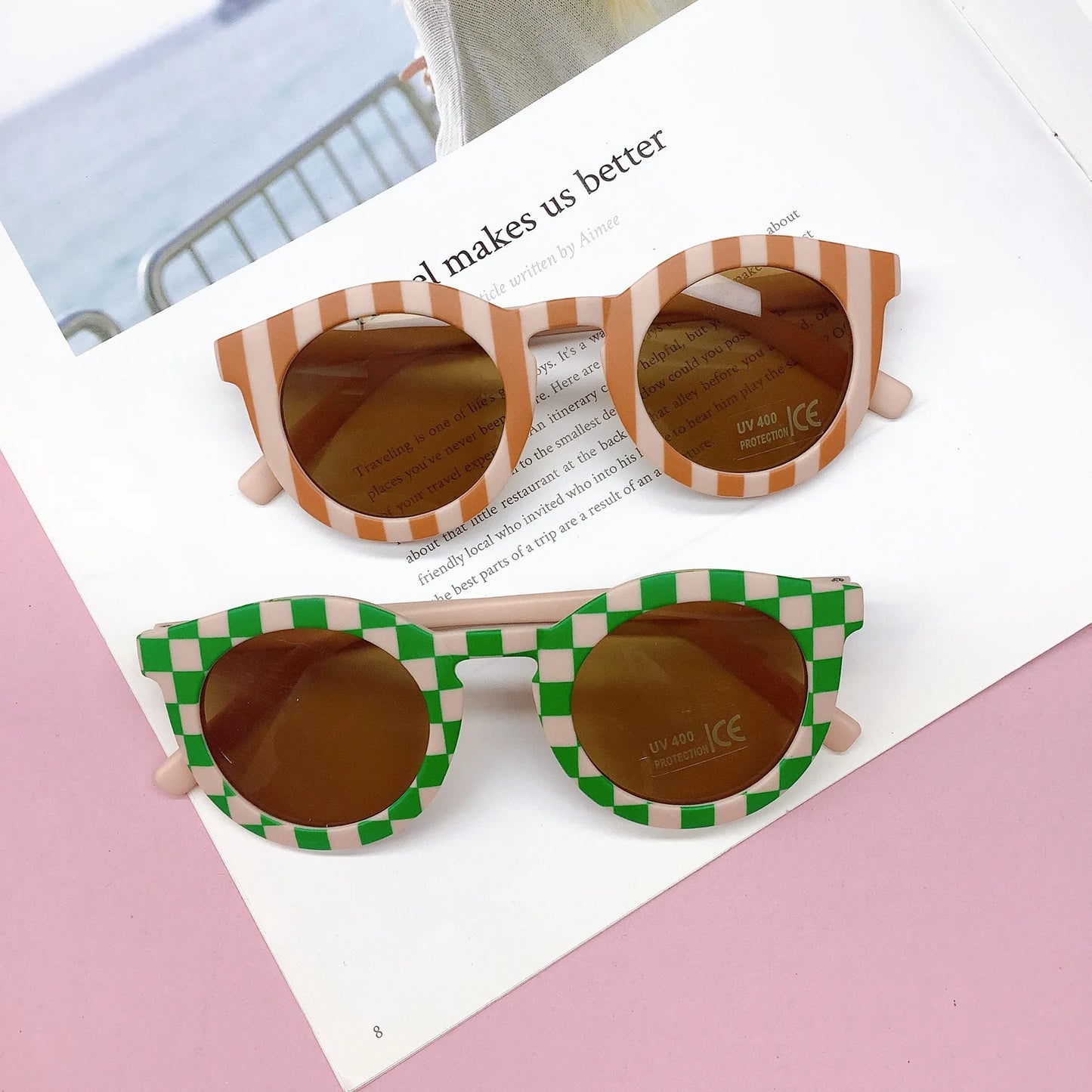 Round Sunglasses Kids Trendy Grid Frame Sun Glasses UV400 Baby Boys Girls Children Cute Brand Designer Colored Sun Shade Eyewear