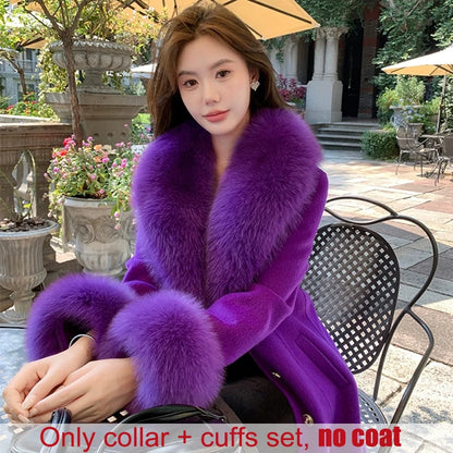 Winter Natural 100% Real Fox Fur Scarf And Cuff Set Russian Women Clothes Neck Warm Luxury Coat Scarves Fashion Fur Shawl Wraps