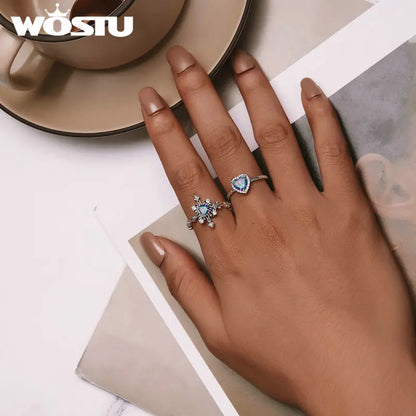 WOSTU 925 Sterling Silver Rainbow Mystic Quartz Cross Open Rings For Women Retro Eternity Faith Ring Party Jewelry Family Gift