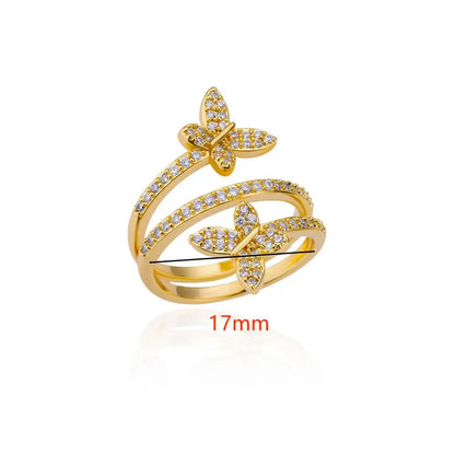 Zircon Double Butterfly Rings For Women Stainless Steel Gold Color Open Multilayer Ring Fashion Wedding Party Jewelry 2024 New