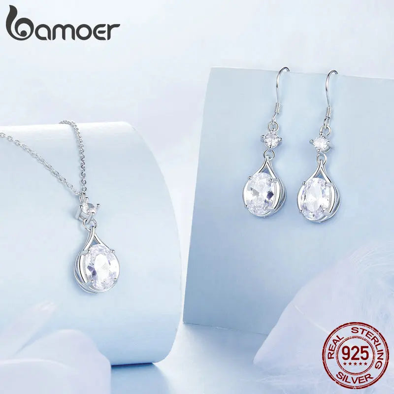 BAMOER 925 Sterling Silver Necklace for Women Cubic Zirconia Round Cut Pendant Necklace Dainty Jewelry Gifts for Women BSN402