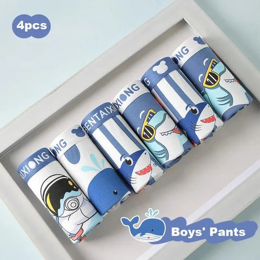 4 件套 Boys Cotton Boxers Kids Antibacterial Breathable All-Inclusive Boxers No Strangling Hip for Boys 1 to 14 Years Old