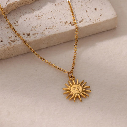 Stainless Steel Geometric Necklace For Women Sun Sunflower Pendant Clavicle Chain Fashion Aesthetic Jewelry Accessories Femme