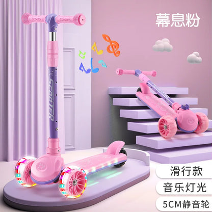 Children's Scooter Wholesale 2-12 Years Old Can Sit Perambulator Music Three Four-Wheel Scooter Scooter Children