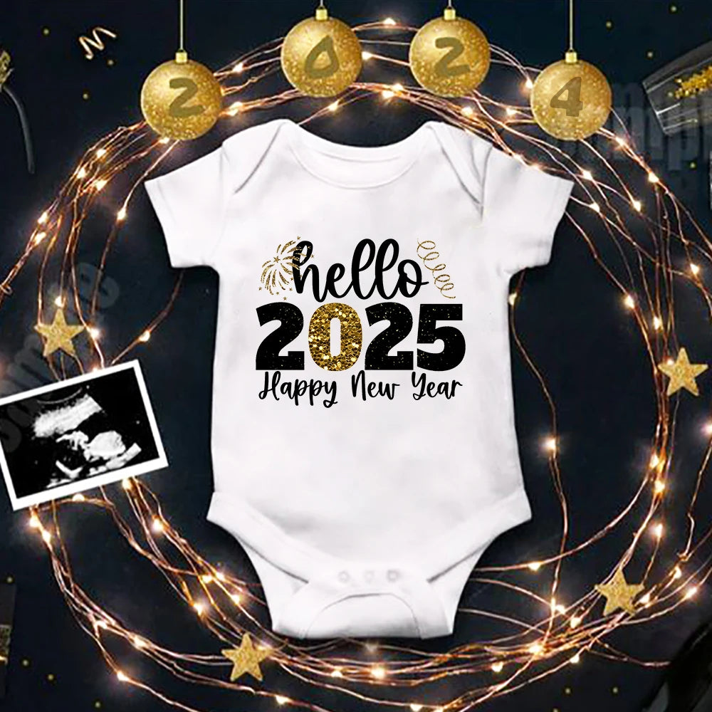 Happy New Year 2025 Baby Bodysuit Inant Romper Boys Girls Clothes New Year Party Baby Gift Toddler Short Sleeve Jumpsuit