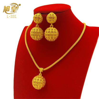 XUHUANG Bridal Dubai Ball 24k Gold Plated Jewelry Sets for Women Costume Necklace Earrings Sets Nigerian Wedding Party Gifts