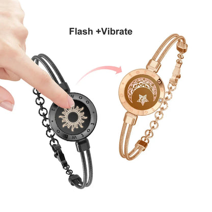 Long Distance touch Light up &Vibrate Bracelets for Couples, Long Distance Relationship Gifts Smart Sun&Moon Love Bracelet