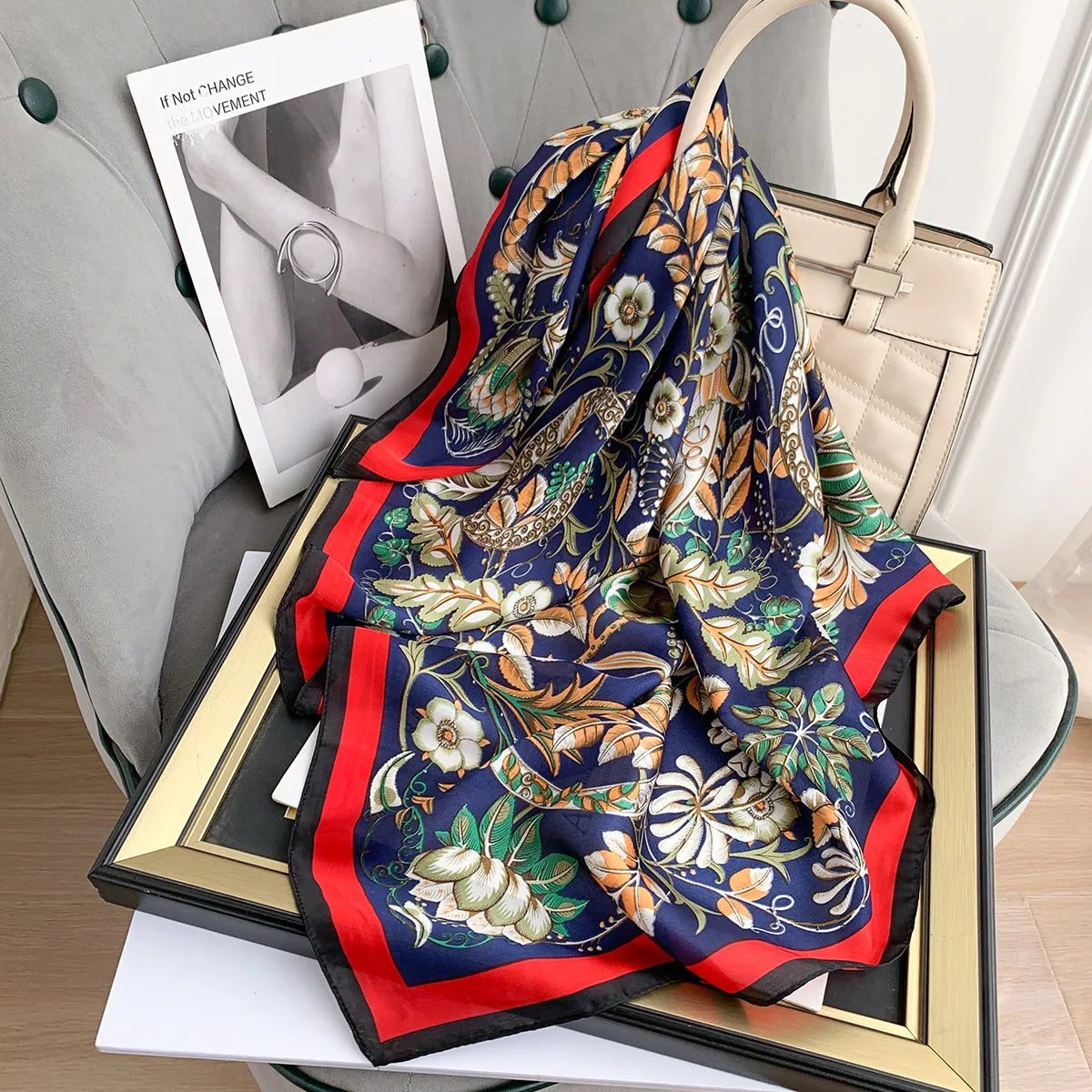 Florals Prints Women's Thin Polyeater Silk Scarf 2023 New Fashion Casual Satin Small Square Wraps Scarves Shawl 70cm