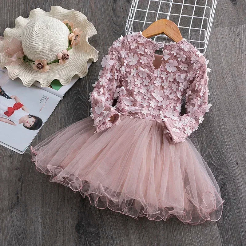 Kids Autumn Clothes for Long Sleeves New Children's Clothings Girls Party Winter Mesh Dresses for Girls 3-8Y Kid Casual Costumes